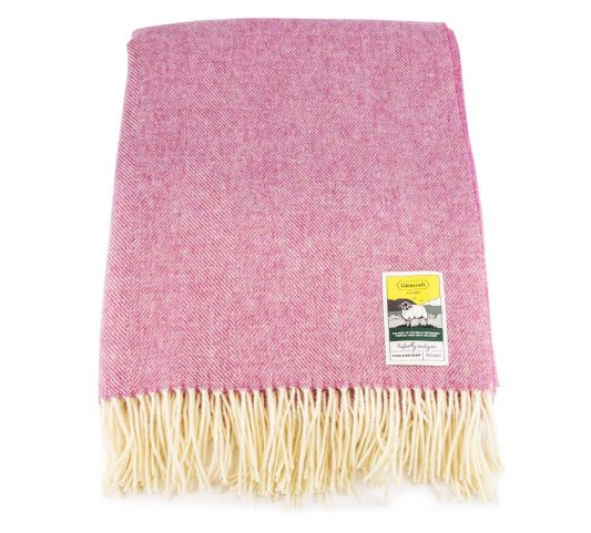100% Wool Herringbone Travel Rug - Pink