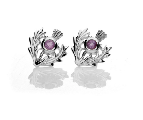 Sterling Silver Stud Earrings with Amethyst
