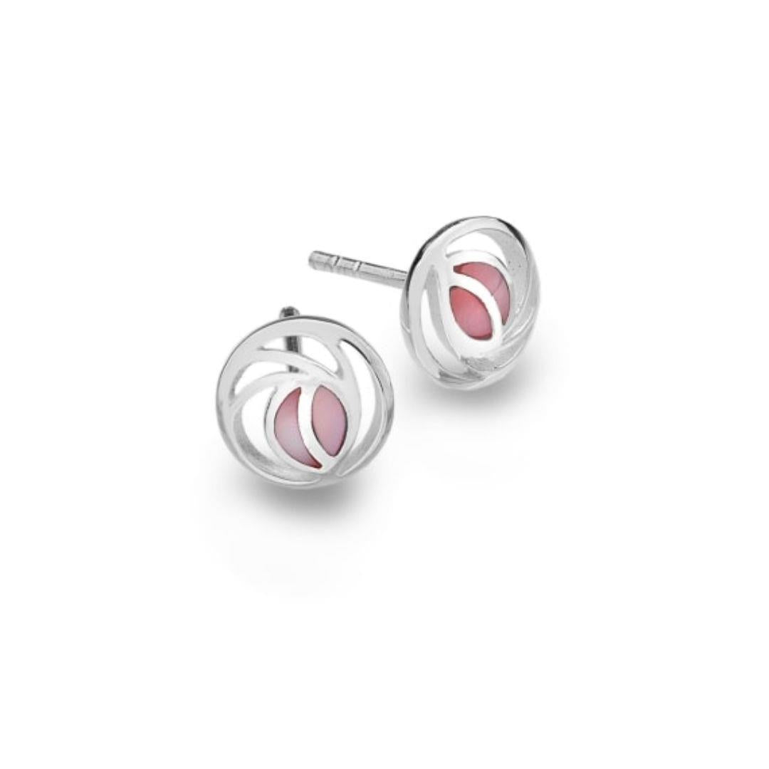 Sterling Silver Mackintosh Stud Earrings with Pink Stone