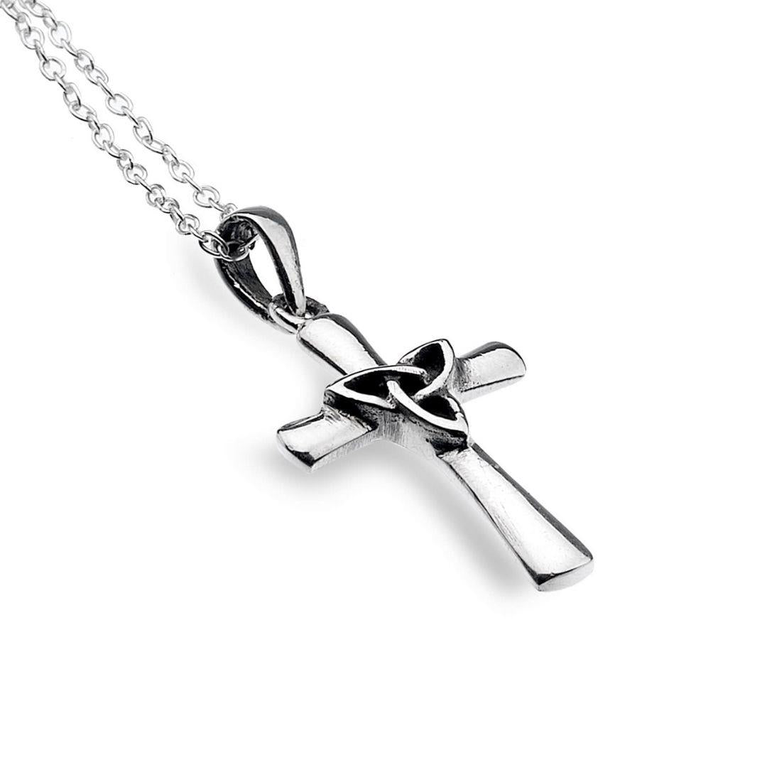small cross pendant with trinity knot detail