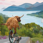 Cow Cycling With Dog Greeting Card (Blank)