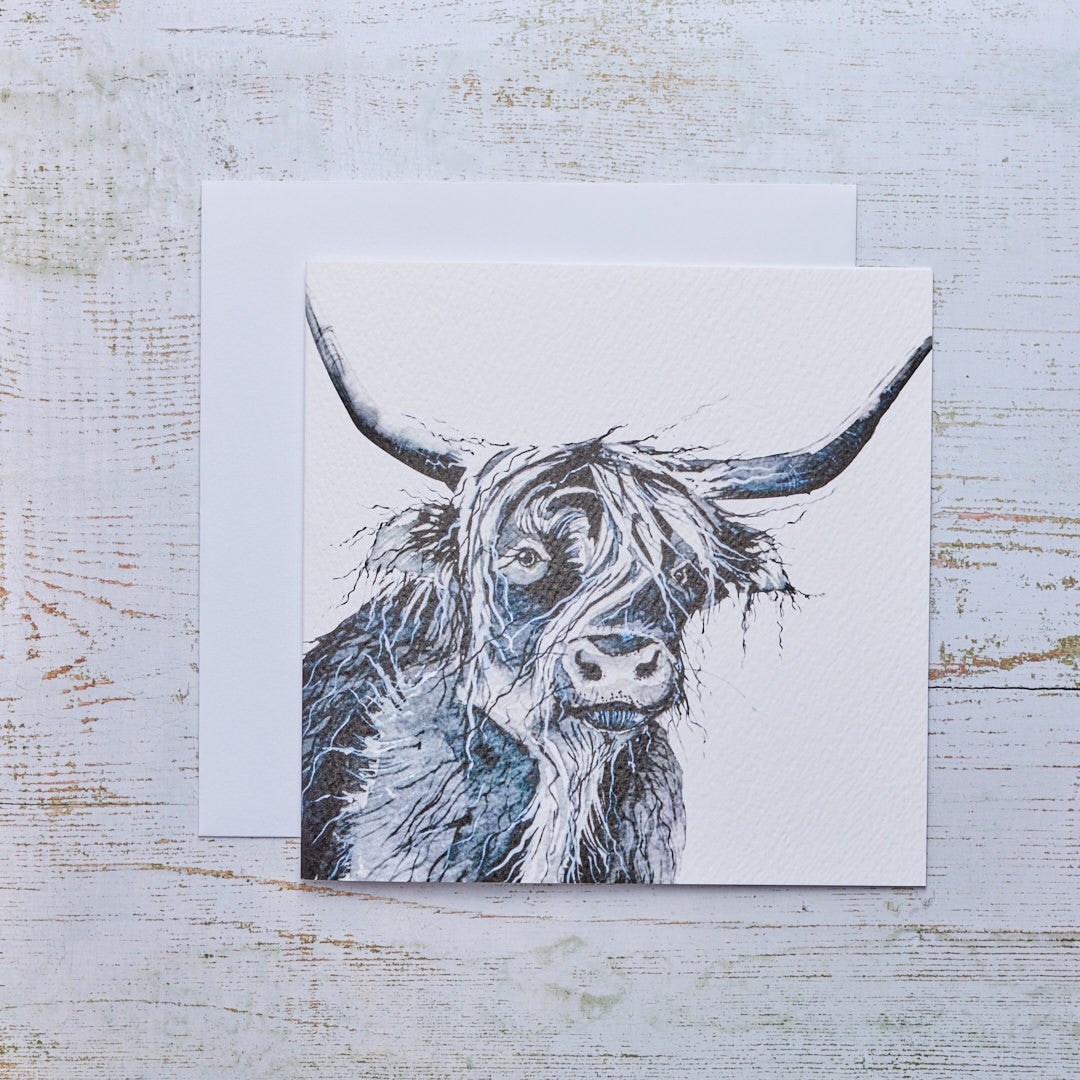 Grey Highland Cow Greeting Card (Blank)