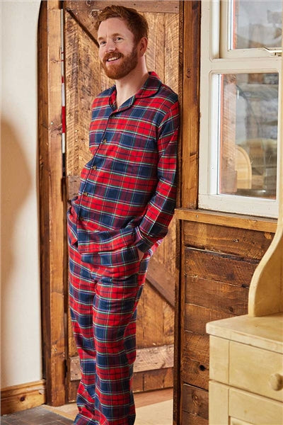 Red Navy Check Tartan Flannel Pyjamas