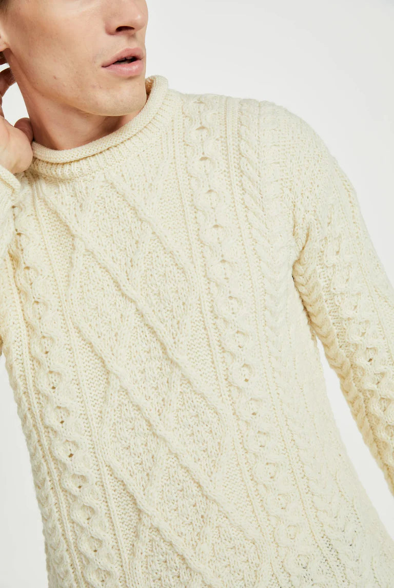Roll Neck Heritage Aran Crew | Cream
