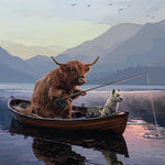 Cow Fishing With Dog Greeting Card (Blank)