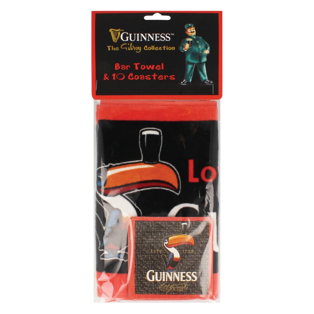 Guinness Toucan Bar Towel And coasters set