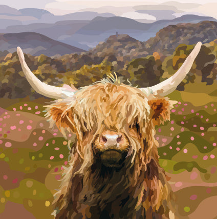 Periodic Society Highland Cow Heather Blank Greeting Card
