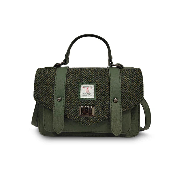 Islander The Leather Medium Satchel Dark Green Herringbone