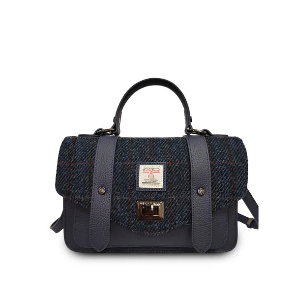 Islander The Leather Medium Satchel Navy Over Check