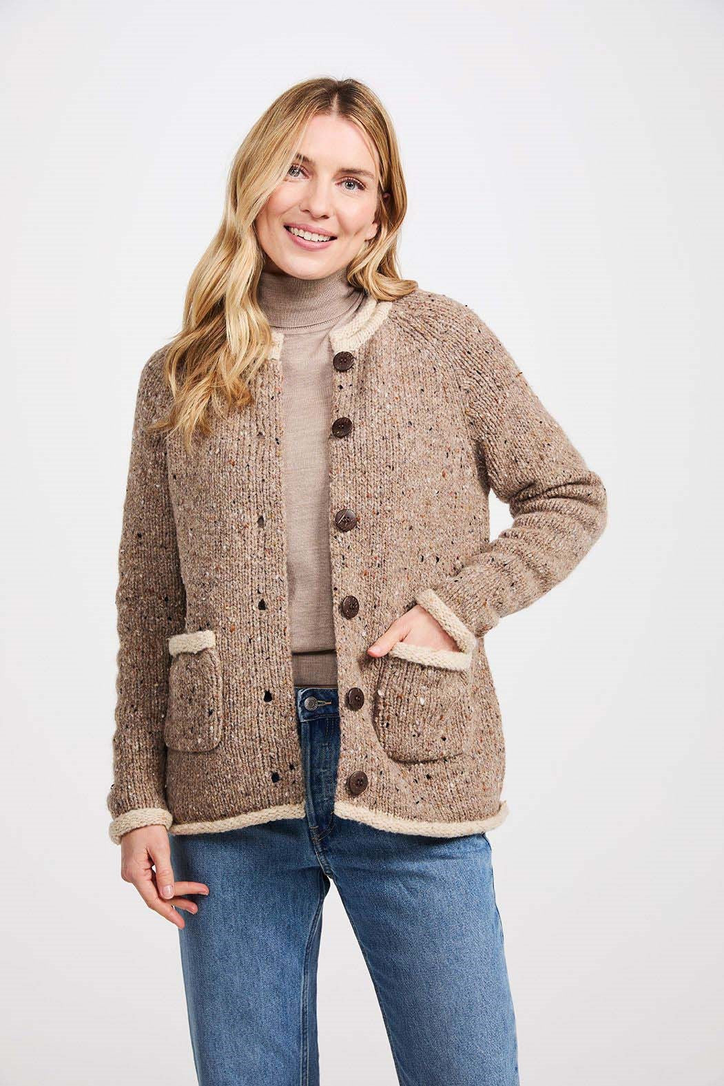 Ladies Colour Contrast Raglan Cardigan | Light Honey