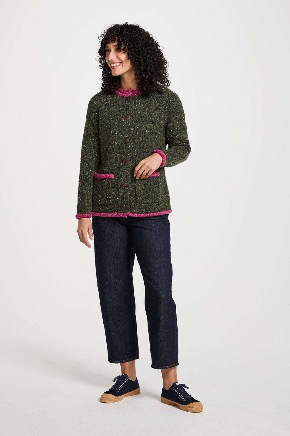 Ladies colour contrast Raglan Cardigan 