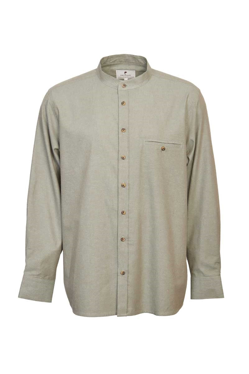 Men's Irish Collarless Linen Grandad Shirt - Melange Moss