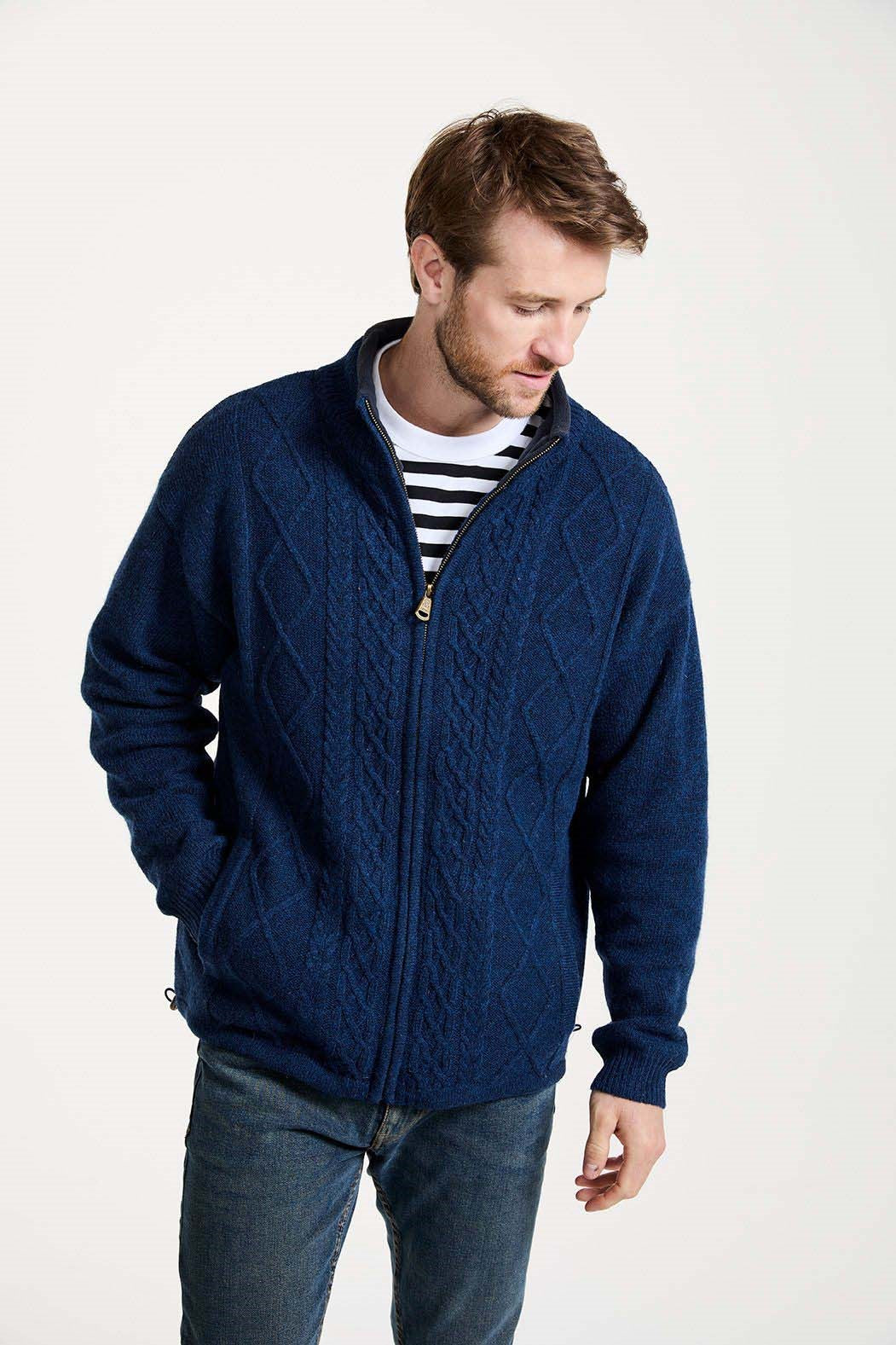 Aran Woollen Mills Men's Lined Zipper Cardigan