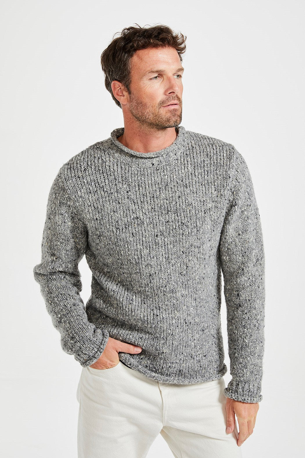 Donegal Tweed Roll Neck Sweater | Silver