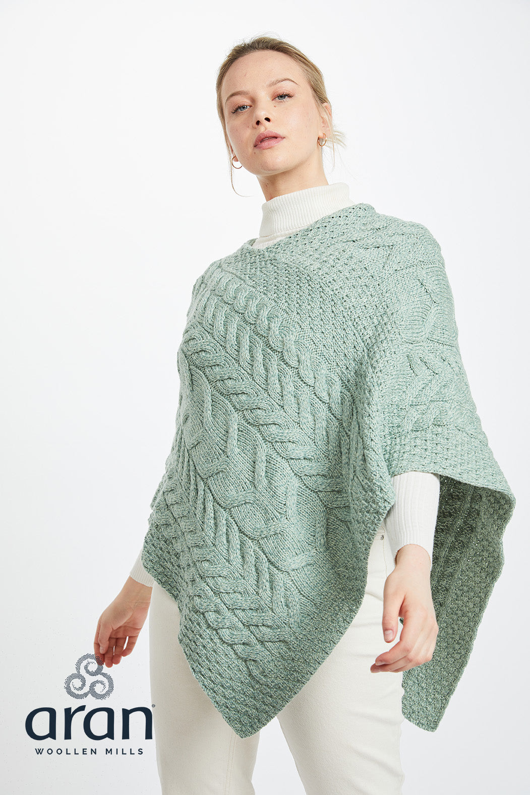 Super Soft Merino Triangular Poncho Sea Foam Green
