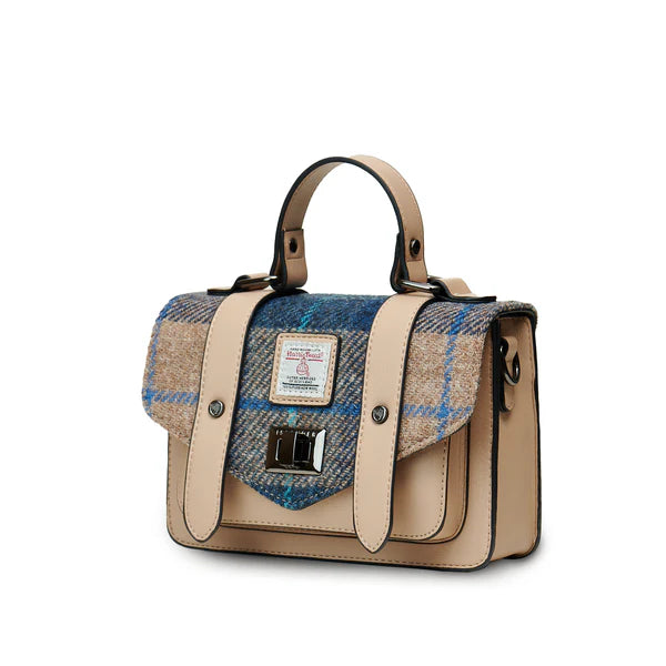 Blue And Beige Tartan Medium Satchel