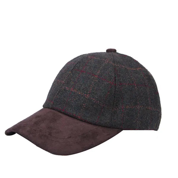 Green Check Tweed Baseball Cap