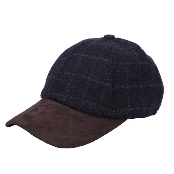 Blue Boxed Tweed Suede Baseball Cap