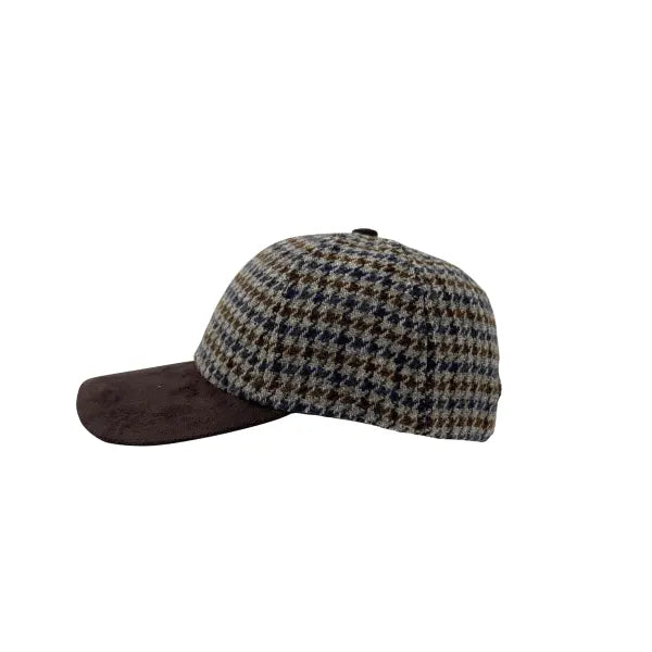 Tweed Suede Baseball Cap Jumbo Houndstooth Pebble Blue