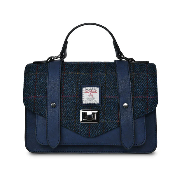 Navy Over Check Large Satchel