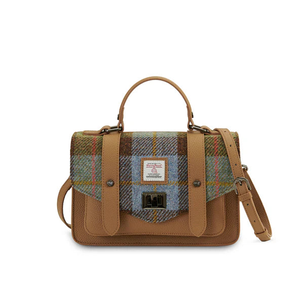 slander_The_Leather_Medium_Satchel Chestnut Blue Tartan