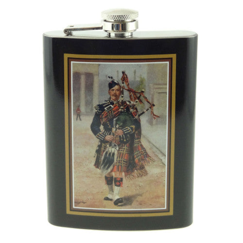 Glen Appin 8oz Metal Plate Printed Hip Flask with Piper design