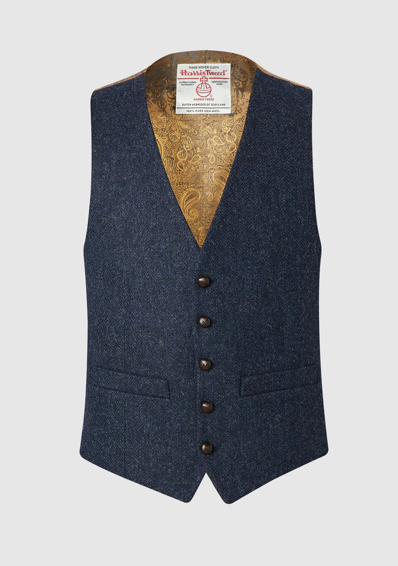 Navy Harris Tweed Vest / Waistcoat Ian